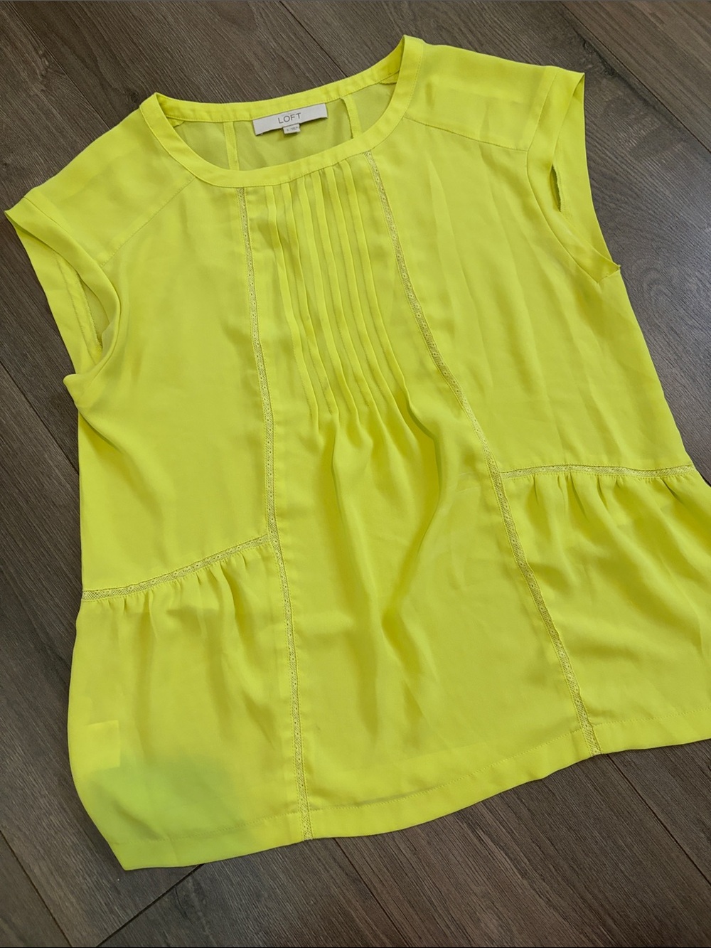 LOFT Bright Yellow Pintuck Cap-Sleeve Blouse